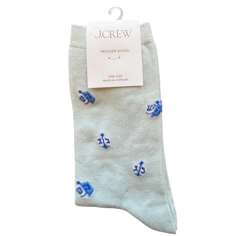 NEW! JCrew Trouser Socks Mint Green Blue Nautical Anchor Floral Print One Size